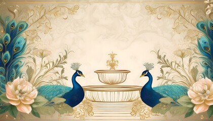 Mughal garden wedding invitation card, showcasing intricate patterns 