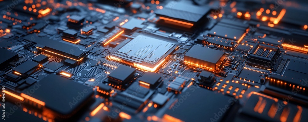 Poster cpu performing complex calculations on futuristic motherboard