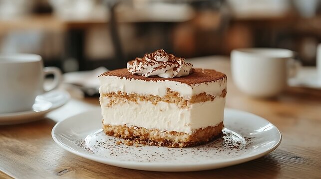 Italian tiramisu dessert served with espresso, vintage Italian cafe setup