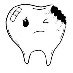 unhealthy tooth digital drawing illustration isolated