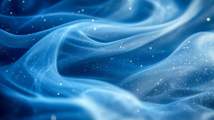 Obraz premium Ethereal swirling blue fabric with sparkling particles in motion