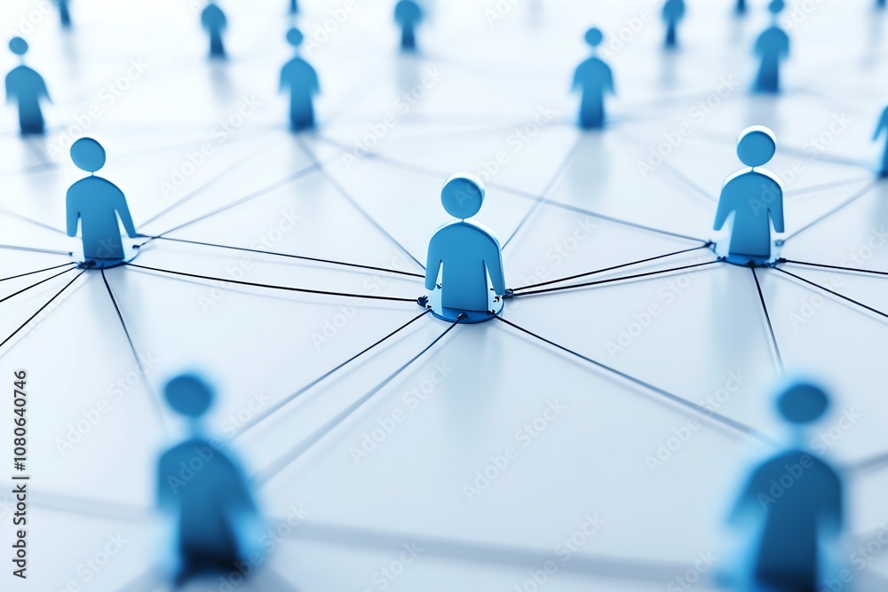 Poster a network of blue figures connected by lines, representing a social or business connection.