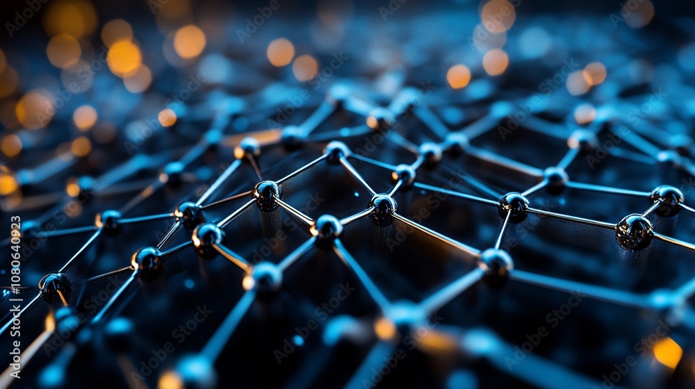 Aufkleber Network nodes connecting, building a complex structure with lines and spheres