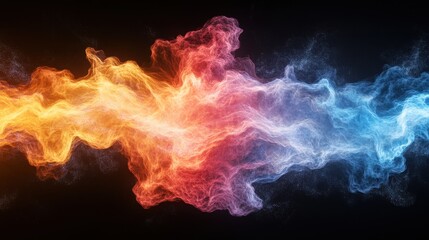 Fototapeta premium Abstract Digital Art Piece Depicting Stylized Firefighting Elements with Dynamic Blend of Flames and Smoke in Vibrant Colors Against a Dark Background