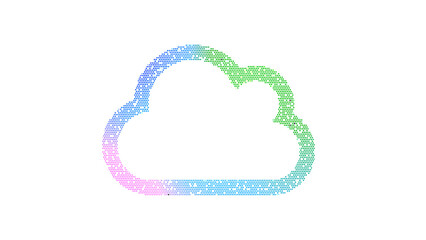 Icon cloud is made up of LED square shapes. There are bright diodes and there are black dead diodes