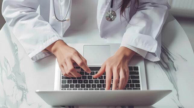 female doctor working on computer Generated AI