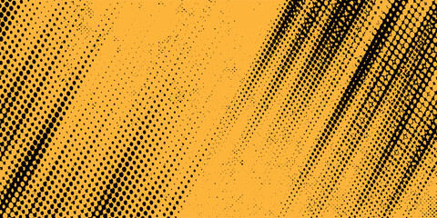Yellow and dark blue halftone dots gradient grunge texture background color pattern.