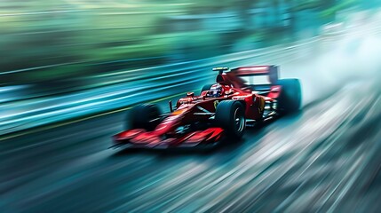 Obraz premium A dynamic racing car speeding on a track, showcasing motion and excitement in motorsport.