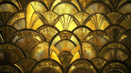 Luxurious Golden Art Deco Pattern with Glittering Geometric Shapes and Arches - Retro Gatsby Inspired Background