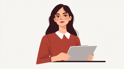 Confident young woman holding a tablet, ready to tackle business challenges with determination and poise.