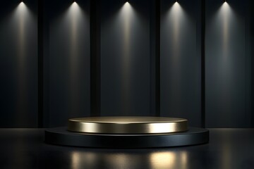 A sleek, illuminated podium against a dark backdrop, ideal for presentations or awards.
