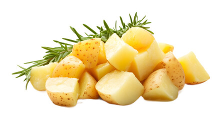 potato chunks isolated on white background 