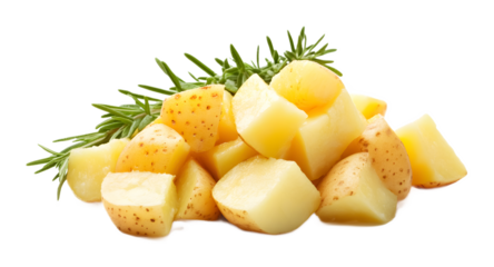 potato chunks isolated on white background 