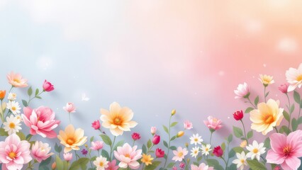 Obraz premium Beautiful Spring Flowers on Colorful Pastel Background