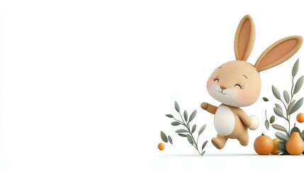 Obraz premium Cute rabbit with fruits and leaves