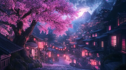 湖と夜桜