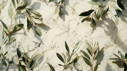 Symmetrical laurel and olive branches on a refined marble-like background