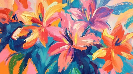 Vibrant wild flowers in neon hues with bold loose Fauvist brushstrokes
