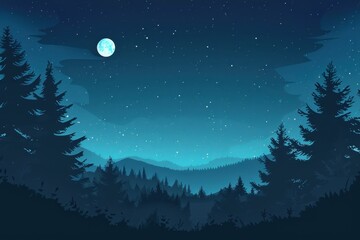 Fototapeta premium Nighttime forest scene with a full moon and starry sky