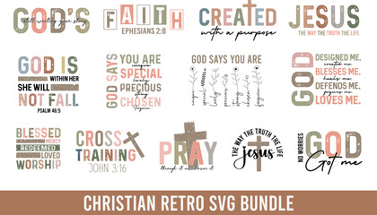 Christian Retro SVG Bundle, God Says You Are Unique Special Lovely Precious Strong Chosen Forgiven,Created With A Purpose, Faith Ephesians 2:8, Jesus The Way The Truth The Life , God's Still Writing  