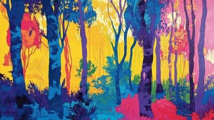 Obraz premium Fauvist woodland bursting with bold color contrasts and lively strokes