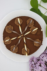 Chocolate Layer Cake with Lilac Decor