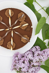Chocolate Layer Cake with Lilac Decor