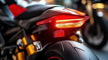 Fototapeta premium Close-up of tail light LED design sleek red plastic reflects surrounding light