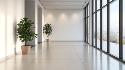 Obraz premium Bright and Spacious Open Office with Panoramic Windows and Minimalist Decor