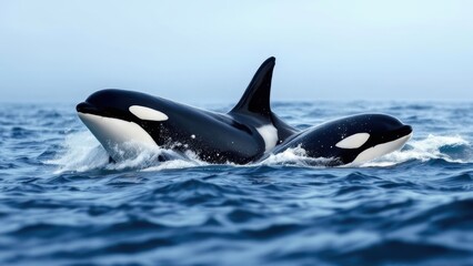 Orca whale jumping out of the ocean in a stunning wildlife scene, symbolizing freedom, nature, and marine life conservation.
