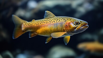 Naklejka premium A beautifully detailed image capturing a vibrant, golden-hued trout swimming gracefully in its natural aquatic habitat showcasing the intricacies of its patterned scales
