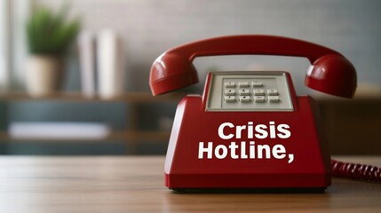 Crisis Hotline Desk Phone on Simple Office Background