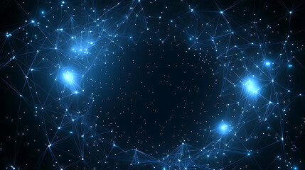 Fototapeta premium 3D geometric shapes practice. mesmerizing cosmic scene featuring interconnected blue shapes and stars, creating sense of depth and infinity. vibrant blue lights enhance celestial atmosphere