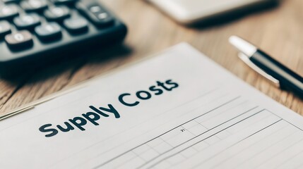 Fototapeta premium Business Ledger with Calculator and Pen for Tracking Supply Costs and Financial Records