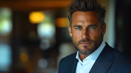 Fototapeta premium Man in business suit looking at camera. Handsome businessman man in formal suit