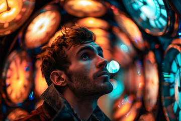 Generative AI Close-Up of a Time Traveler Exploring Cosmic Portal Across Space and Time