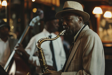 Generative AI Image of a Saxophonist Performing Jazz on Stage