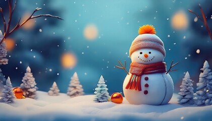 Fototapeta premium Cute Snowmen in Christmas Scene