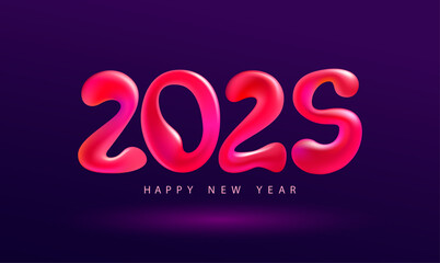 New Years 2025. Red liquid numbers on dark background. Greeting card with fluid numbering design.