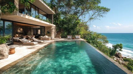 Luxurious villa with infinity pool overlooking the ocean.