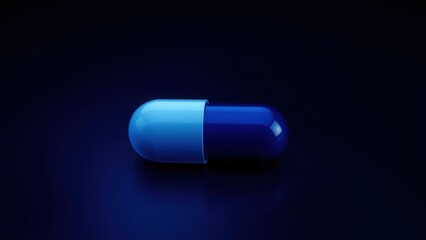 Vibrant Blue and White Capsule on Dark Background: Perfect for Medical, Health, and Science Themed Designs