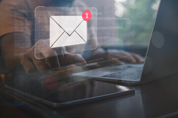 New email notification for business e-mail communication and digital marketing, Inbox receiving...