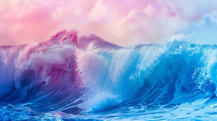 Fototapeta premium A vibrant ocean wave crashing under a colorful sky, evoking a sense of tranquility and beauty.