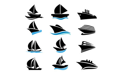 set of ship, cruise vector logo