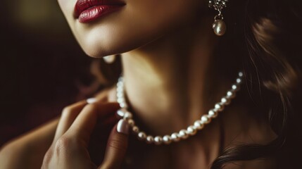 Obraz premium Soft Focus Portrait with Pearl Necklace and Ambient Light