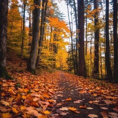 Naklejka premium beautiful autumn forest with trees and leaves