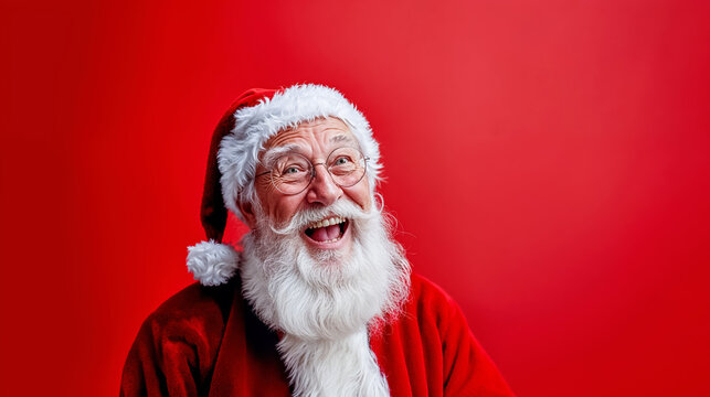 un p&egrave;re no&euml;l en train de sourire - fond rouge