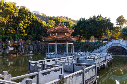 Pavilion view of Qiusui Mountain Park, Longgang District, Shenzhen City, Guangdong Province, China