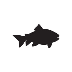 salmon silhouette., Vector illustration. salmon silhouette in line art style. Fish vector by hand drawing. Fish tattoo on white background .Black and white fish vector on white background