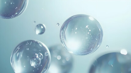 Abstract image of water droplets floating on a blue background.